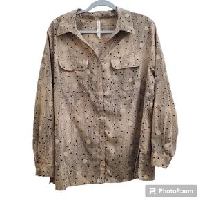 NY Collection Woman Button Front Long Covertible Sleeve Top 2X work stretch plus